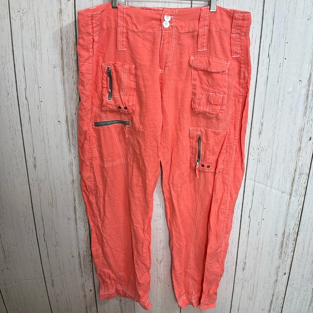 Johnny Was linen Coral Cargo Pants Pete & Greta